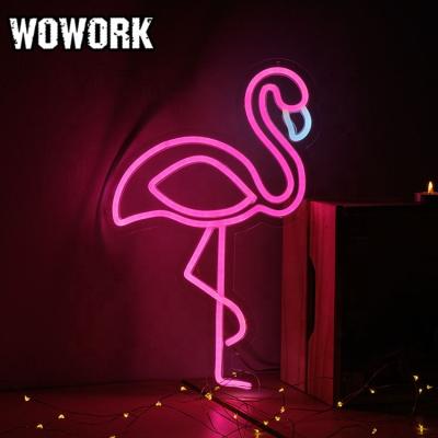 China 2022 WOWORK waterproof Fushun led 5v usb wall art office festival decoration home party ideas flamingo custom neon signs for kids room for sale