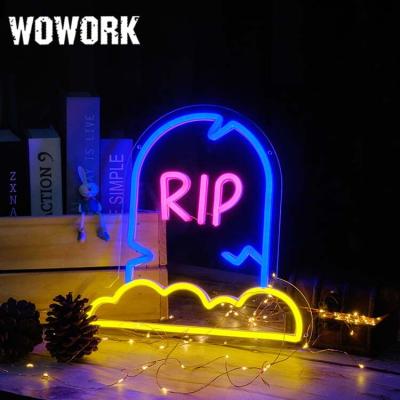 China 2022 WOWORK Fushun Shop Wall Waterproof Custom Home Decor Led 5v 12v Acrylic Cable Happy Halloween Neon Sign Light For Hallowmas Party for sale