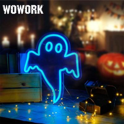 China 2022 WOWORK Waterproof Fushun Halloween Custom Wholesale Boo Party Decorations RGB Led 5v USB Acrylic Flexible Neon Signs For Hallowmas for sale