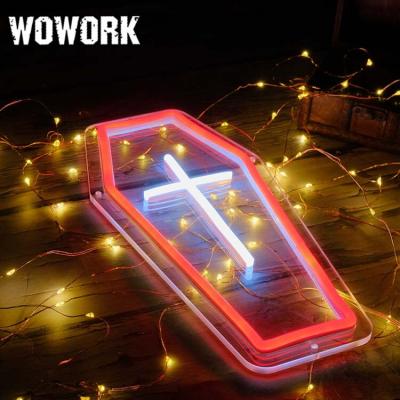 China New 2022 WOWORK Fushun Model Home Festival Holiday Waterproof Beautiful Decor Led Acrylic Halloween Prop Neon Sign Lights With USB 5V for sale