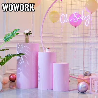 China 2022 WOWORK Fushun Waterproof Event Party Background Wedding Decorations Furniture Metal Cylinder Stands Pedestal For Bride Shower for sale