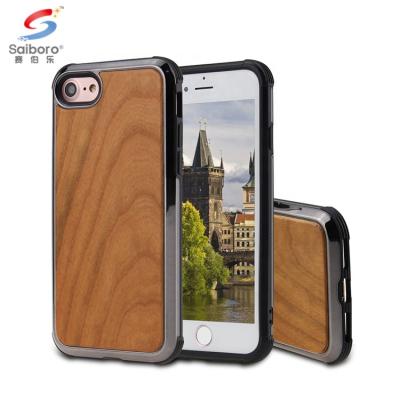 China Saiboro Natural Wood Pattern Cell Phone Protective Bumper Case For iPhone 7 8 Plus Case Wood Cover for sale