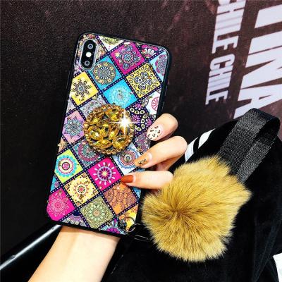 China New fashion Anti-fall style soft hairball strap tpu epoxy phone case for iphone 12 11 6 7 xs xr x max for sale