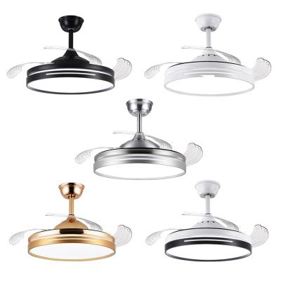 China Contemporary Hot Sales AC 110v265v 42inch Modern Remote Control Acrylic Retractable Blade Led Ceiling Fan Light for sale