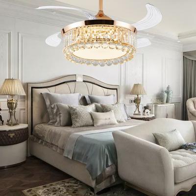 China Modern Branch Led Vintage Retractable 5 Blades DC Crystal Ceiling Fan Light Chandelier Decoration Lamp Ceiling Fan With Light for sale