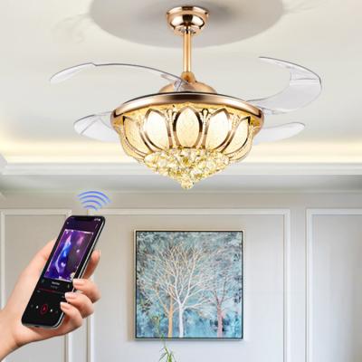 China 2022 Newest Modern 4 Blades Industrial Led Silent Motor Fans 42 Inch Chandelier Ceiling Fan Light for sale