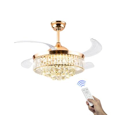 China Modern Nordic Decorative DC Motor Electric Ceiling With Luxury Crystal Led Light Chandelier Ceiling Fan Lights for sale