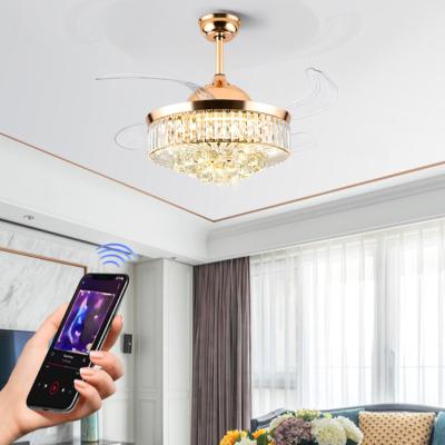 China Modern DC Motor 42 Inch Led Fans Motor Air Cooling Silent Retractable Luxury Crystal Ceiling Fan With Light for sale