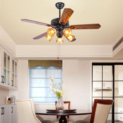 China European Classic E27 Bulb Ceiling Fan Led 42 Inch Remote Low Noise Wooden Ceiling Fan Light 5 Blades With Light for sale