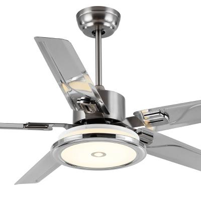 China Modern42 Contemporary High Quality Inches Silver Wind Speed ​​Remote Control 3 Of 6 Files Stainless Steel 4 5 Blade Ceiling Fan With Light for sale