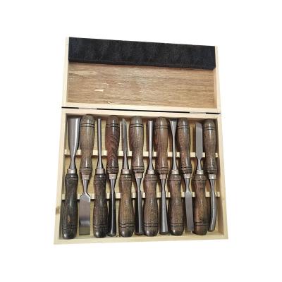 China Durability New Design 12 Pieces Multi Size Industrial Wood Craving Chisel Set With Wooden Handle for sale