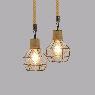 China Southeast Asian Rustic Japanese Hemp Rope Art Woven Iron Shade Chandeliers Pendant Lights for sale