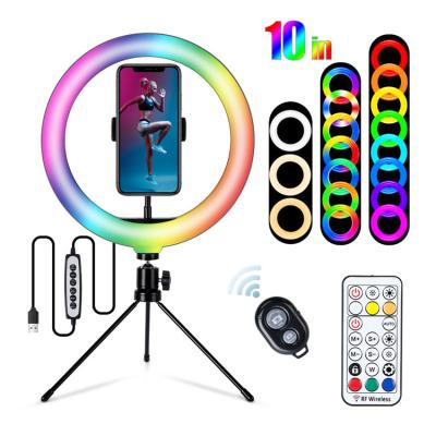 China 10 Inch RGB Photographic Lighting Selfie Stand PORTABLE Ring Light Live Desktop Visual Light for sale