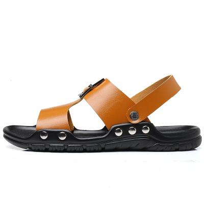 China Solid Rubber Leather Classic Men's Breathable Sandals Flat Genuine Leather Men's Sandals for sale