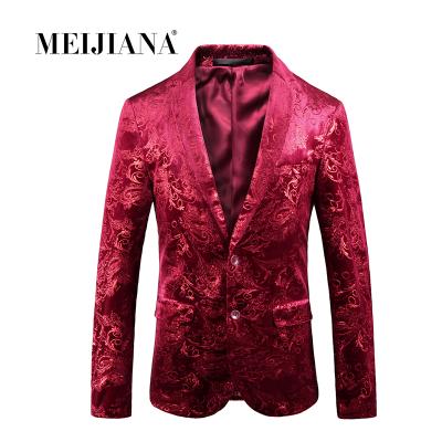 China Anti-wrinkle male suit blazer printed slim jacket vintage suits fashion luxury formal wedding dress for singers blazers for sale