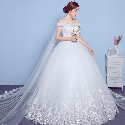 China ZH1173D Elegant Breathable Off The Shoulder Design Big Yards Pregnant Lace Up Women Tow Wedding Dress for sale