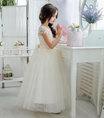 China ZH2306Q Breathable Hat Sheath O-Neck Bridesmaids Dresses Lace Up Tulle Floor Length Birthday Party First Communion Dress With Ribbon Sash for sale