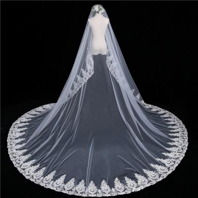 China Charming Lace Edge ZH1722Q Bridal Veils Cathedral Length Lace Applique With Combs Bride Wedding Veil Hair Accessories for sale