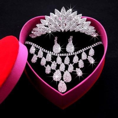 China Women Wedding Accessories ZH1188X Luxury Bride Wedding Dress Headpiece Earrings Necklace Crown Three Piece Wedding Accessories for sale