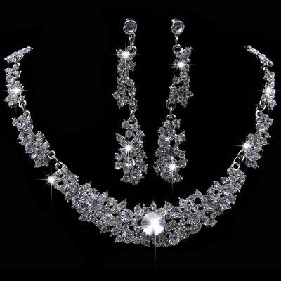 China ZH0926X 2019 Women Wedding Accessories ZH0926X 2019 Curved Drop Full Diamond Earring Necklace Bridal Necklace Water Set Wedding Accessories for sale