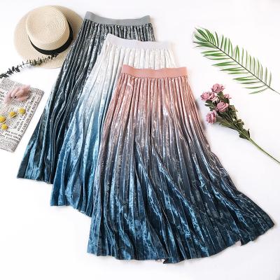 China ZH3660G 2019 New Design Velvet Women Eco-friendly A Line Skirts Elastic Waist High Gradient Pleated Skirt For Young Girls Autumn Winter for sale