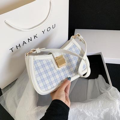 China 2021 New Fashion Popular Korean Plaid Handbag Lady's Small Armpit Bag Women's Casual Shoulder Messenger Bag for sale