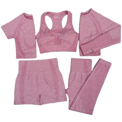 China 2021 Hot Selling Seamless Woman Yoga Suit Hot Size High 5 Pcs Seamless Set Sport To Wear Gym Wear Women Active Fitness Yoga Wear for sale