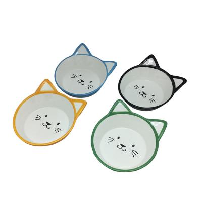 China Sustainable Custom Colored Ceramic Pet Feeding Bowl Cat Pet Bowl Cat Shape Ceramic Cat Food Bowl Water Food Feeder for sale