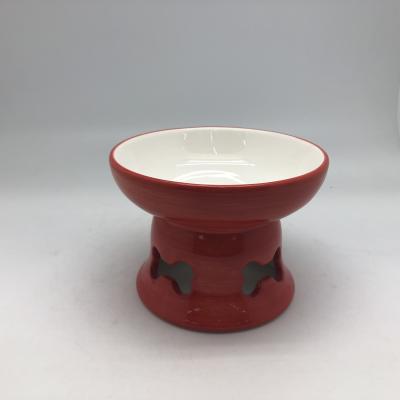 China Ceramic Viable Dog Bowl Print Bone Cavity Paw Print Food Feeder Raised Ceramic Pet Products Pet Bowl for sale