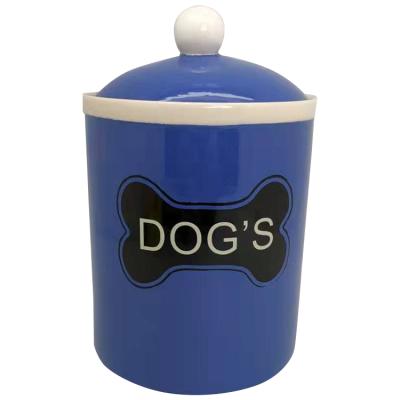 China Automatic Custom Multi Colored Pet Food Storage Pet Snacks Or Treats Pot Ceramic Dog Treat Pot With Lid for sale