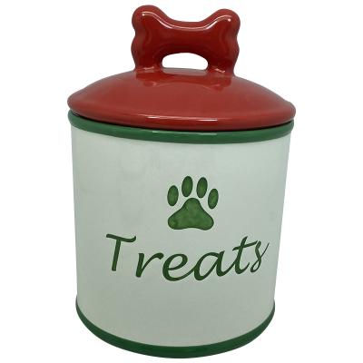 China Ceramic Pet Treat Supplies Porcelain Dog Food Storage Jar Viable Dog Food Containers Pet Treat Jar With Airtight Lid for sale