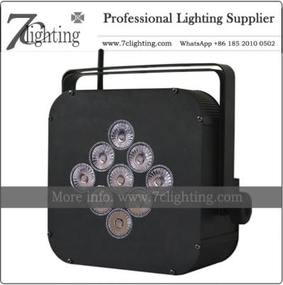 China Battery Powered Wireless DMX 9LEDs RGBWA+UV PAR LED Uplighting for Event, Stage, DJ for sale