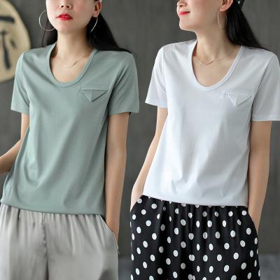 China Women's Multicolor Loose Short Girl's Anti-Wrinkle Logo Cheap Custom High Quality 100% Cotton Sleeve T-Shirt for sale