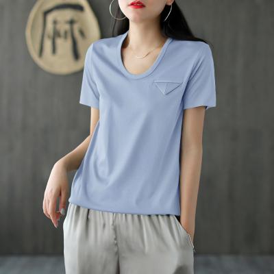 China QUICK DRY Cotton Womens 95 5 Spandex T Shirts Plain Crop Tops With Custom Label for sale