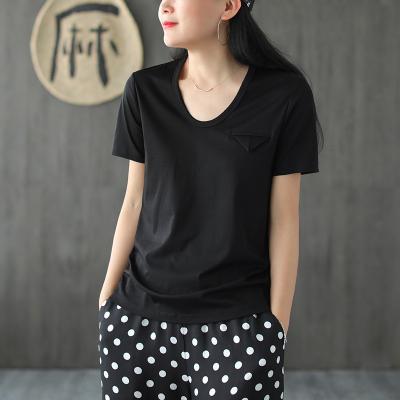 China Anti-wrinkle summer ladies stitches 100% simple blank custom sleeve logo printing women's short sleeve t-shirt cotton t-shirt around the neck of o for sale