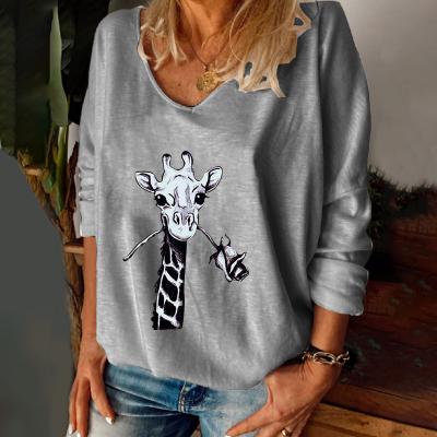 China Anti-wrinkle Fashion Sweater Large Round Neck Printed Casual Long Sleeve Top Women for sale