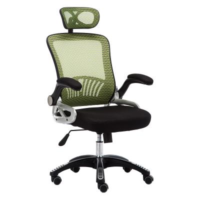 China Best Office Furniture Adjustable Ergonomic Comfort Full Green (Height) Mesh Flip Up Armrest Comfort Seat Swivel Home Office Chair With Nylon Base for sale