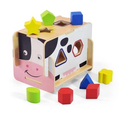 China 2022 Classic Educational Toy Cow Shape Sorter Wooden Cube Assembled for sale