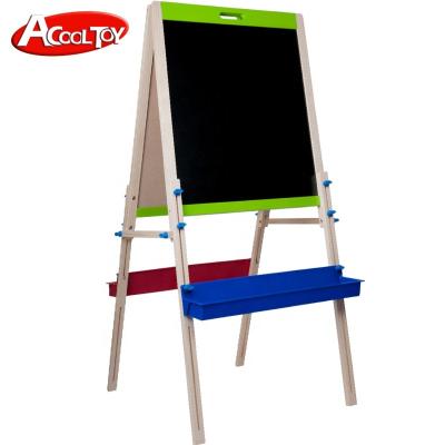 China Earlier Dual Stand Wooden Easel Education Adjustable Side Blackboard and Magnetic Whiteboard for sale