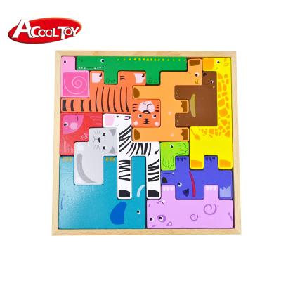 China Eco-friendly Material Custom 3d Animal Assemble Match 3d Jigsaw Puzzle Wooden Board Matching Puzzle for sale