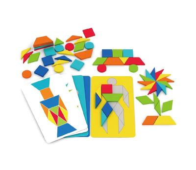 China Educational Toy 150pcs Tangram Puzzle Game With Picture Game Cards Shape Geometric Puzzle Wooden Toys for sale