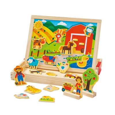 China Plywood Toys Kids Cheap 2 in 1 Wooden Magnetic Toys Educational Toy Magnetic Farm and Dino Box for sale