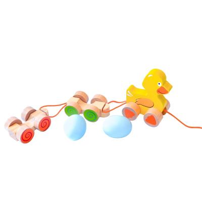 China Playing Interesting Wooden Egg Toy Pull Along Push And Pull Toddler Animal Toys Duck With Motion Eggs for sale