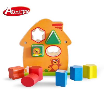 China Plywood Montessori Shape Recognition Wooden Toy Room Shape Matching Wooden Sorter for sale