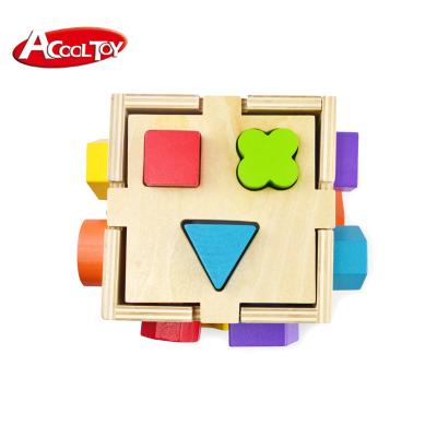 China 12pcs Classic Wooden Educational Toys Montessori Plywood Toys Shape Sorter Wooden Toy Cube Shape Assortment for sale