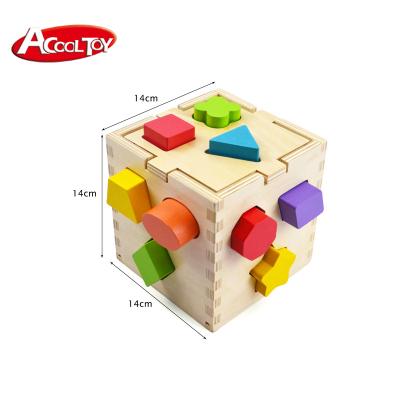 China 12pcs Plywood Classic Educational Toys Shape Sorter Wooden Toy Cube for sale