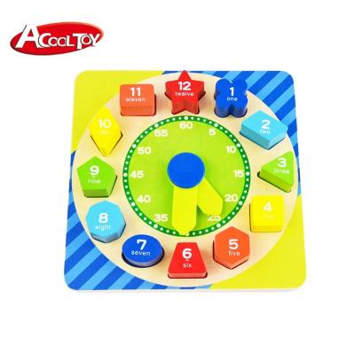 China Plywood Classic Educational Toy 12pcs Learning Wooden Shape Sorter Clock Toy Kids for sale