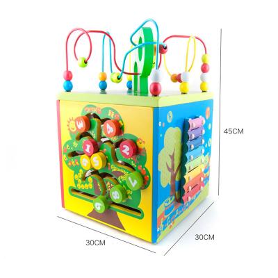 China Wooden Educational Toys Wooden Activity Cube Baby With Turntable For Easy Rotate for sale