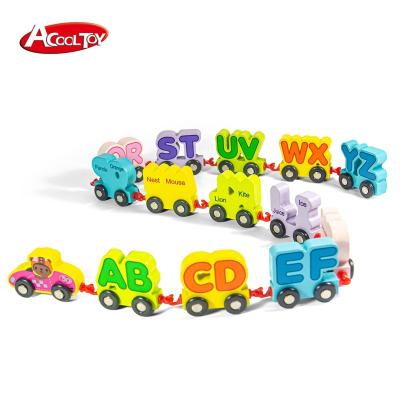 China Educational Wooden Letter Train Preschool Wooden Alphabet Toys Baby MDF Toys Letter Train for sale