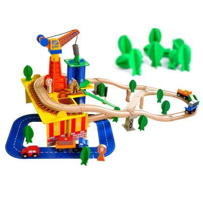 China Wooden slot toy 2022 train 80pcs set, crane train set, construction train set for sale